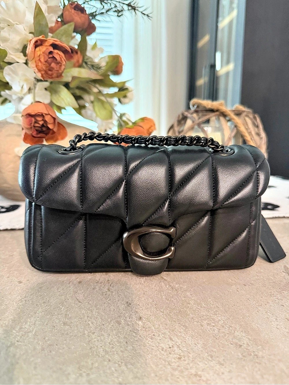Coach Quilted Tabby 20 Black Nappa Leather Chain Bag